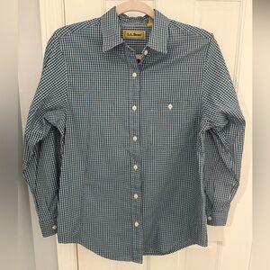 L.L. Bean Navy and White Gingham Button Down